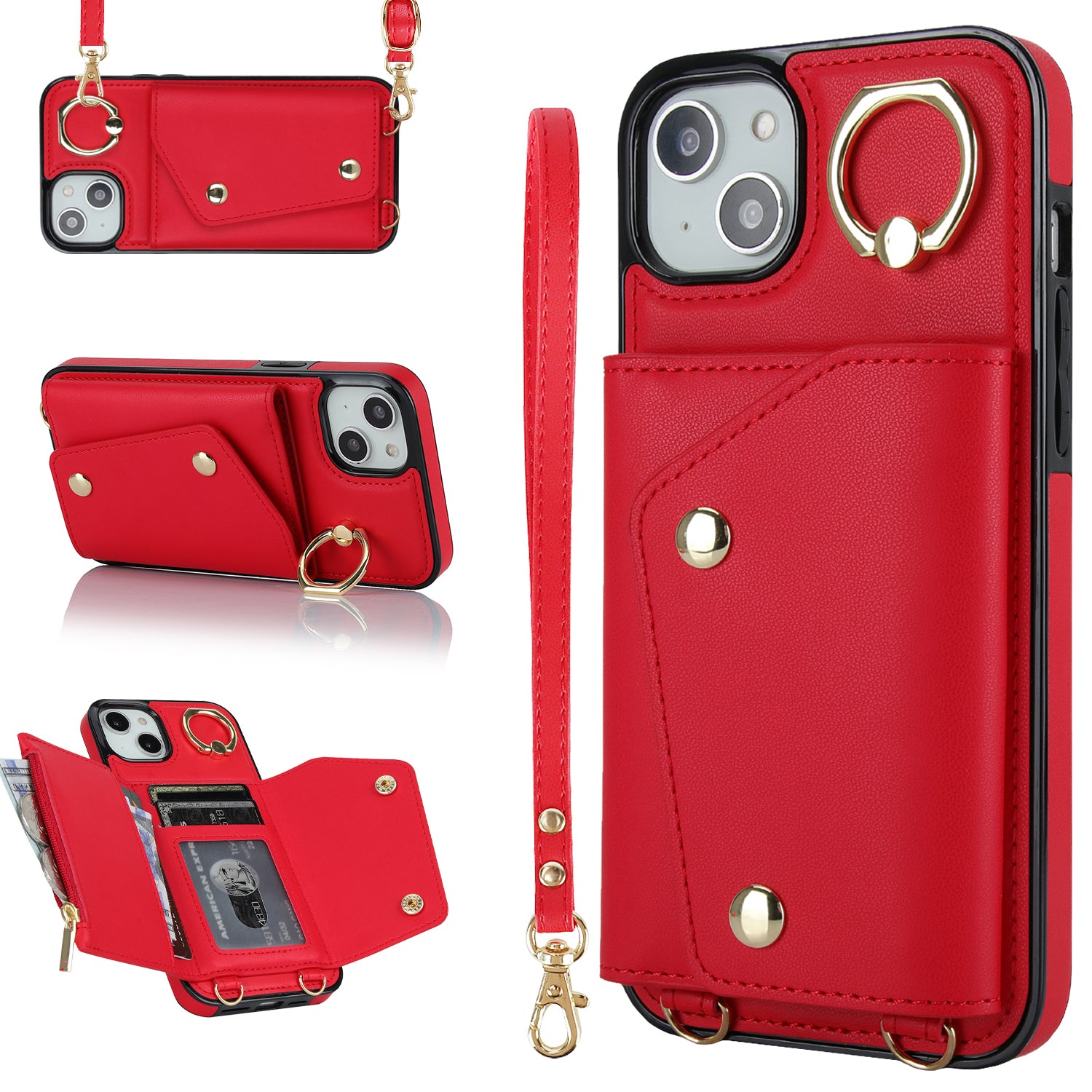 Ring Kickstand Case for iPhone 14 Plus Zipper Wallet PU Leather Coated TPU Mobile Phone Cover Ring Kickstand Case for iPhone 14 Plus Zipper Wallet PU Leather Coated TPU Mobile Phone Cover